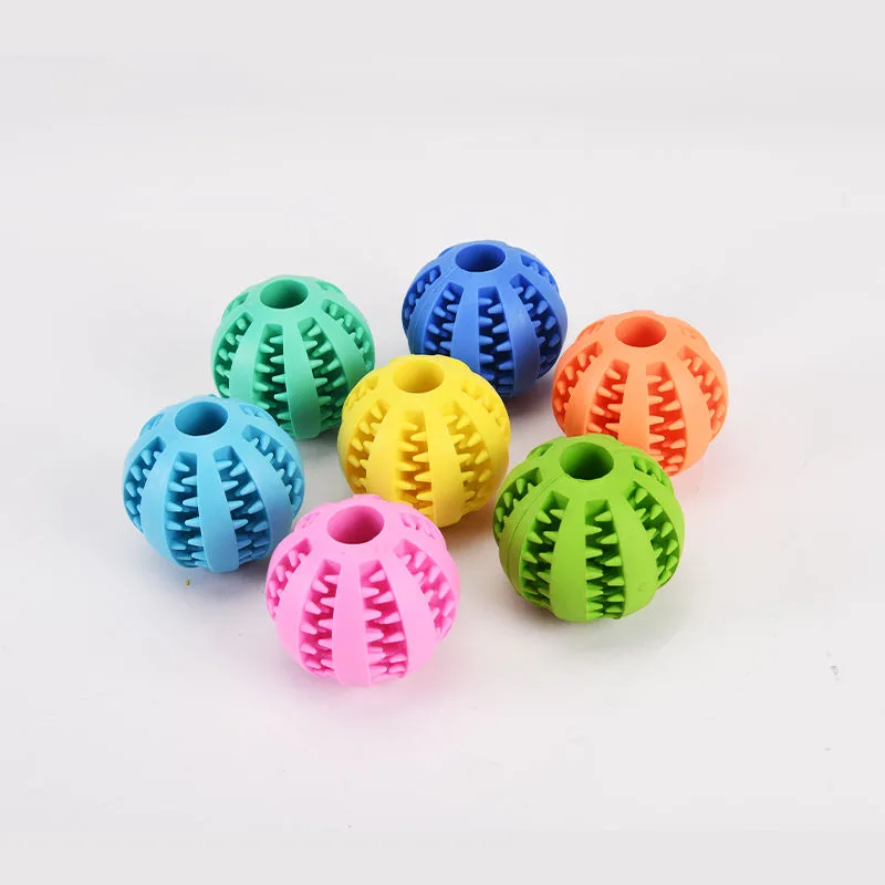 Tough Natural Rubber Dog Chew Ball Toy Teeth Cleaning Interactive