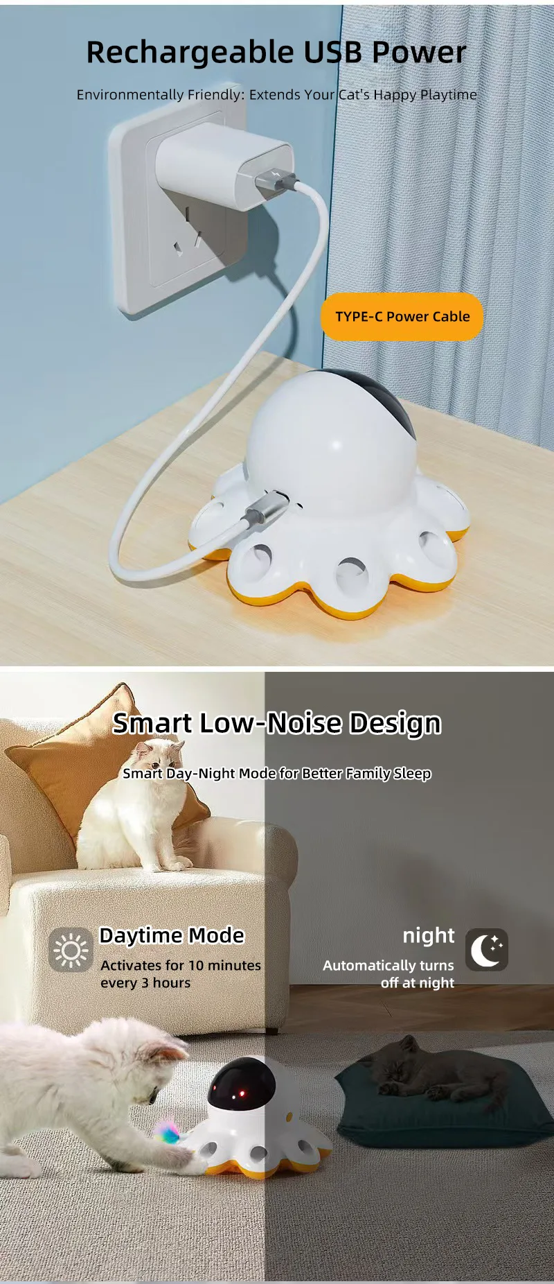 Smart Cat Toy 360 Degree Random Rotation Laser Projection Feather Attachment - detail
