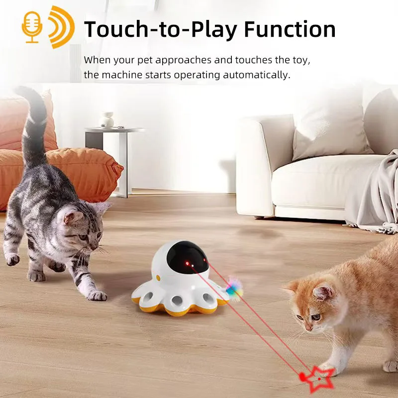 Smart Cat Toy 360 Degree Random Rotation Laser Projection Feather Attachment
