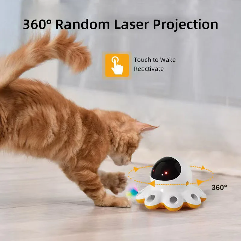 Smart Cat Toy 360 Degree Random Rotation Laser Projection Feather Attachment