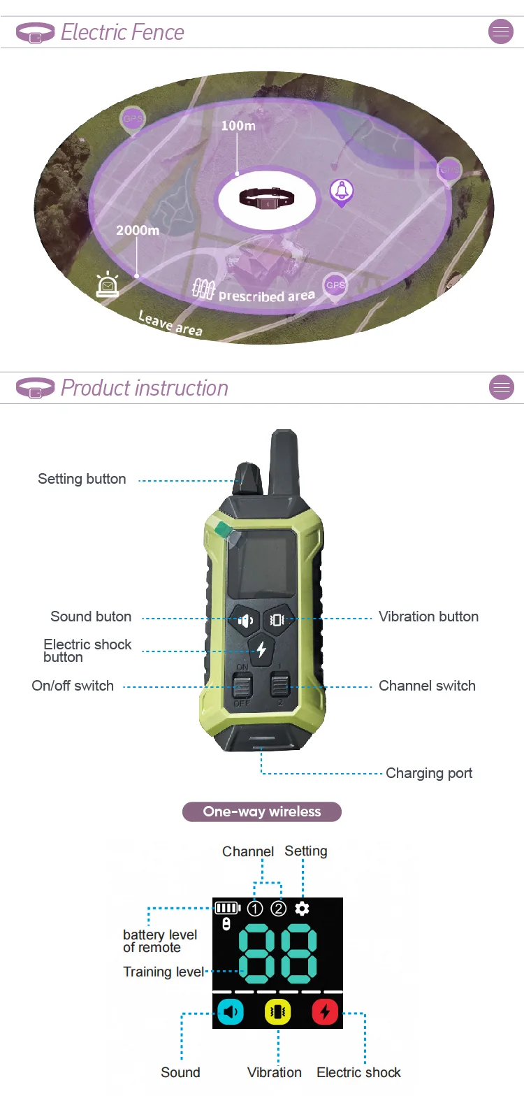 IP67 Waterproof Dog Training Collar 1600ft Range Anti-Barking Rechargeable - detail