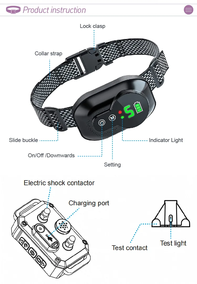 IP67 Waterproof Dog Training Collar 1600ft Range Anti-Barking Rechargeable - detail