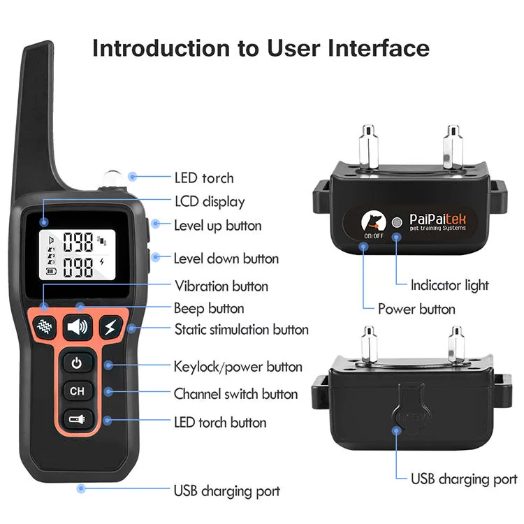 Dog Training Collar Rechargeable Waterproof 1000m Remote Electric Shock